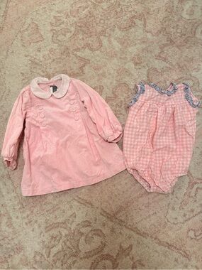 Pink Girls' Dress and Gingham Romper Set